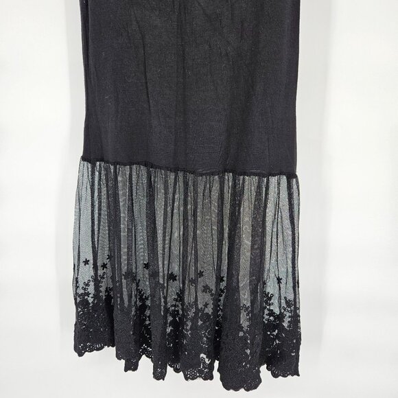 Tank Midi Dress Small Black Floral Lace Mesh Skirt Boho Gothic Cotton Blend - Picture 8 of 10